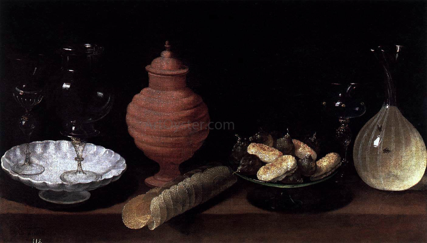 Juan Van der Hamen Still-Life of Glass, Pottery, and Sweets - Canvas Print