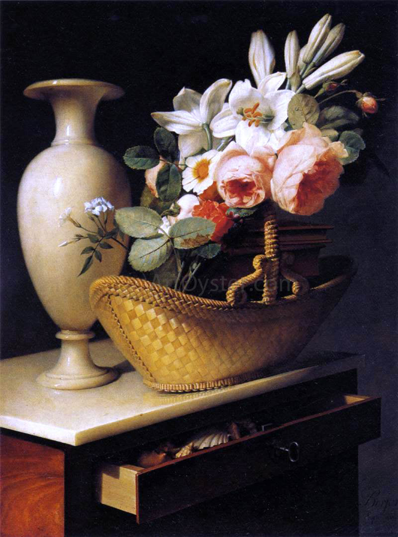Antoine Berjon Still-Life with a Basket of Flowers - Canvas Print