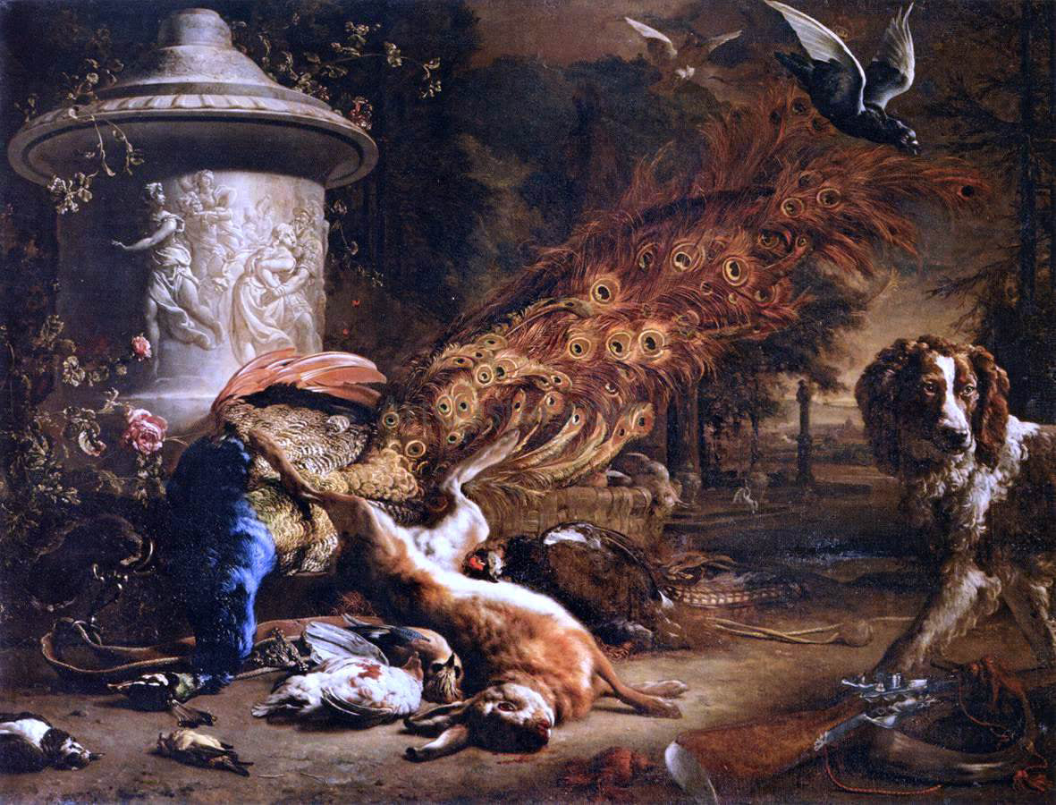 Jan Weenix Still-Life with a Peacock and a Dog - Canvas Print