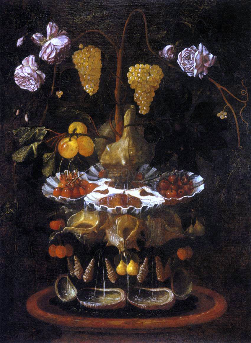 Juan De Espinosa Still-Life with a Shell Fountain, Fruit and Flowers - Canvas Print
