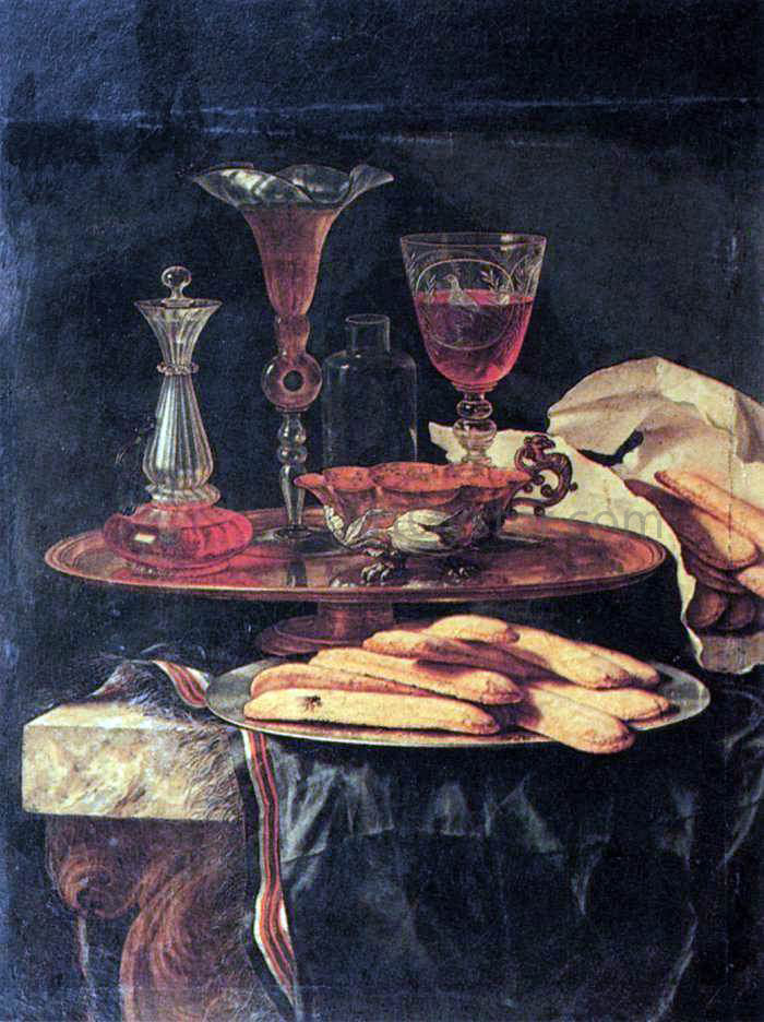 Christian Berentz Still-Life with Crystal Glasses and Sponge-Cakes - Canvas Print