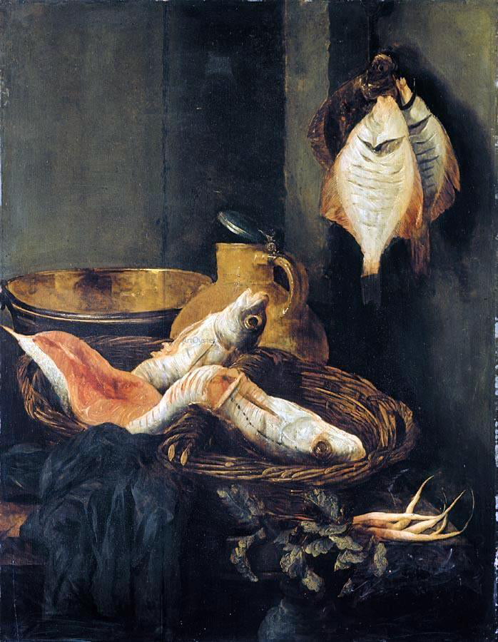 Abraham Van Beyeren Still-Life with Fish in Basket - Canvas Print