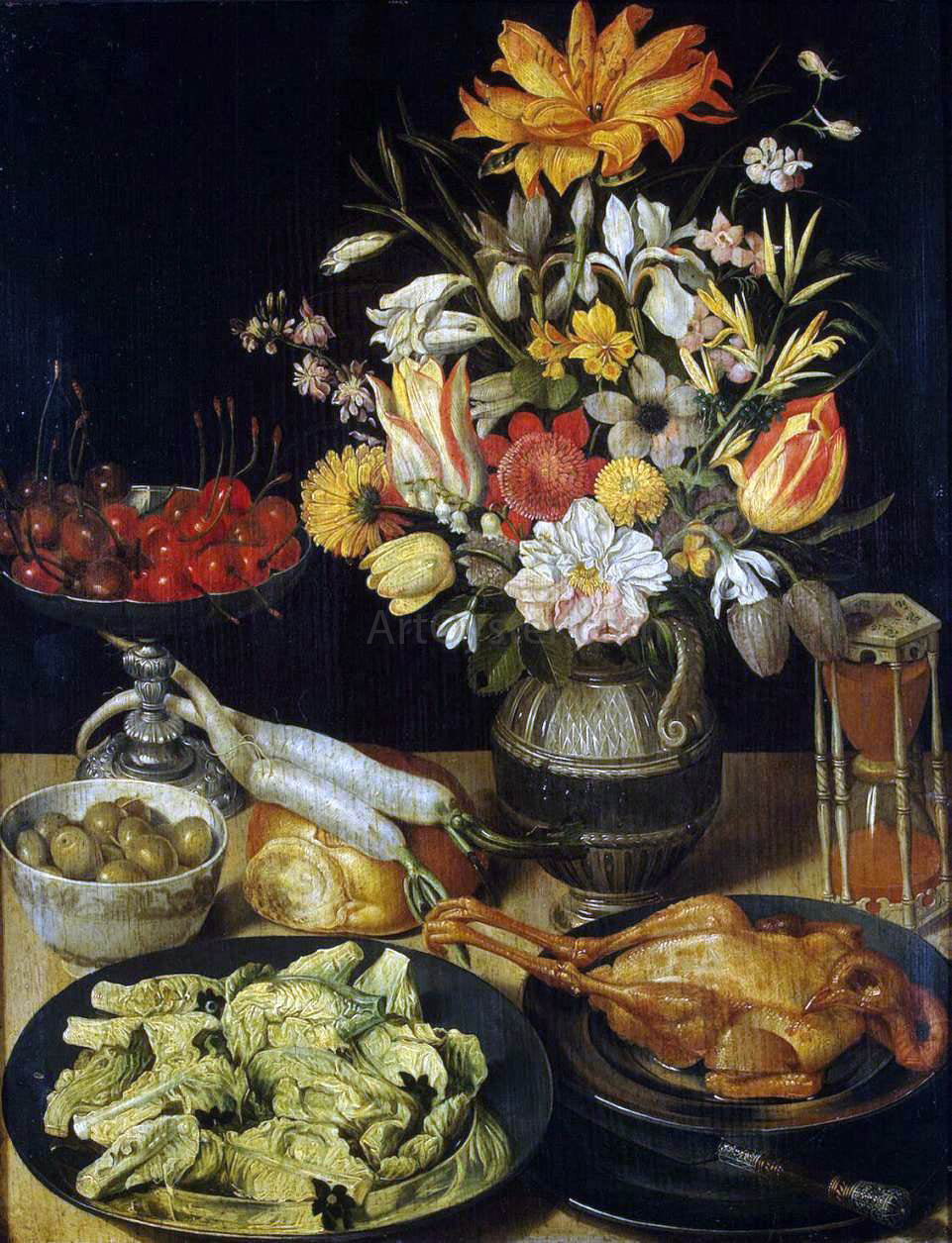 Georg Flegel Still-Life with Flowers and Snacks - Canvas Print