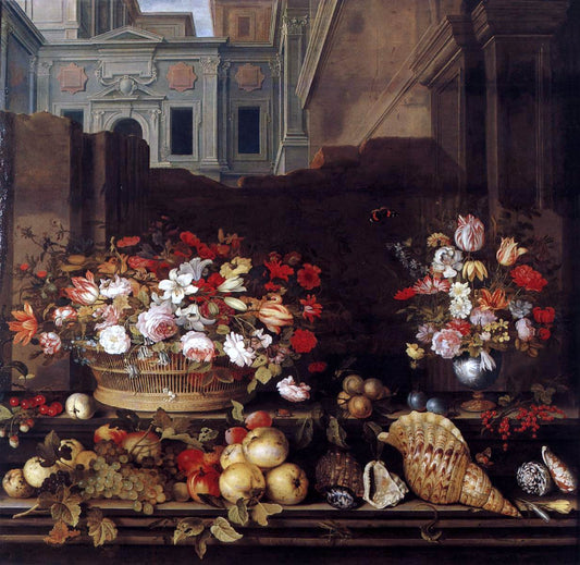 Balthasar Van der Ast Still-Life with Flowers, Fruit, and Shells - Canvas Print