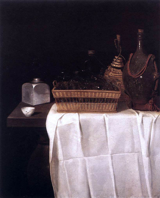 Sebastien Stoskopff Still-Life with Glasses and Bottles - Canvas Print