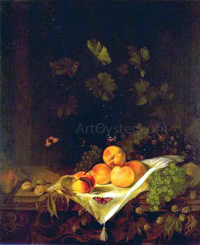 Abraham Van Calraet Still-life with Peaches and Grapes - Canvas Print