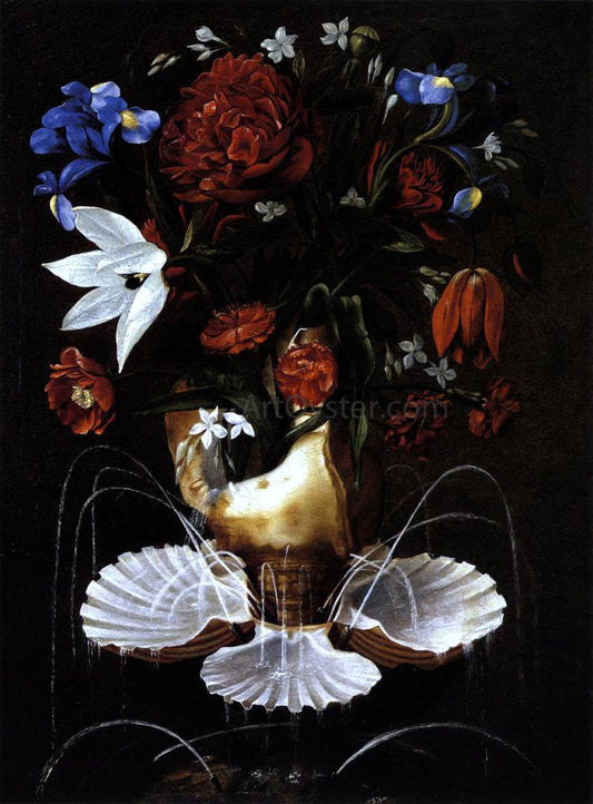 Juan De Espinosa Still-Life with Shell Fountain and Flowers - Canvas Print