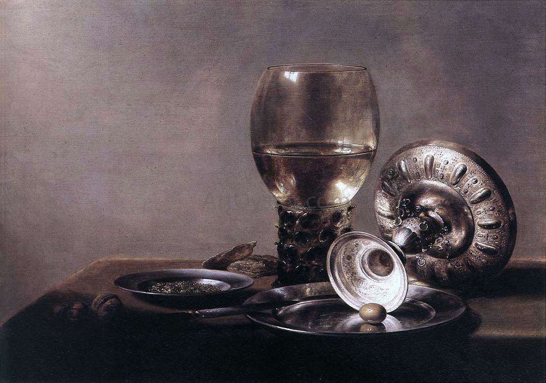 Pieter Claesz Still-life with Wine Glass and Silver Bowl - Canvas Print