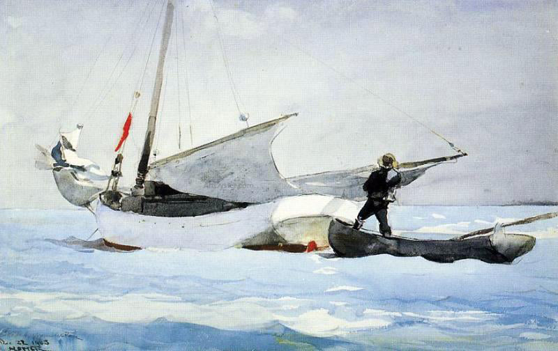Winslow Homer Stowing the Sail - Canvas Print