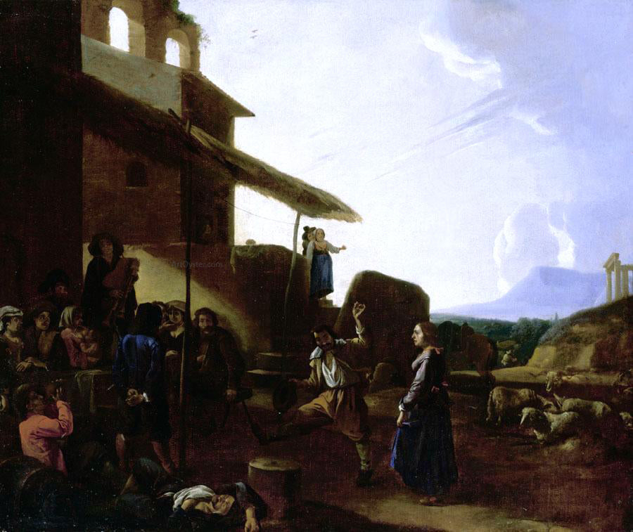 Michelangelo Cerquozzi Street Scene in Rome - Canvas Print