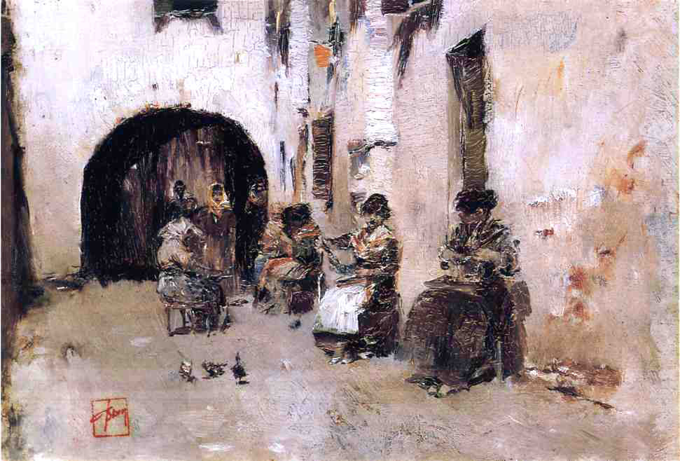 Robert Frederick Blum Stringing Beads, Venice - Canvas Print