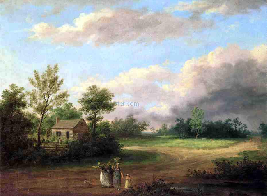 Thomas Birch Strolling along a Country Roas - Canvas Print