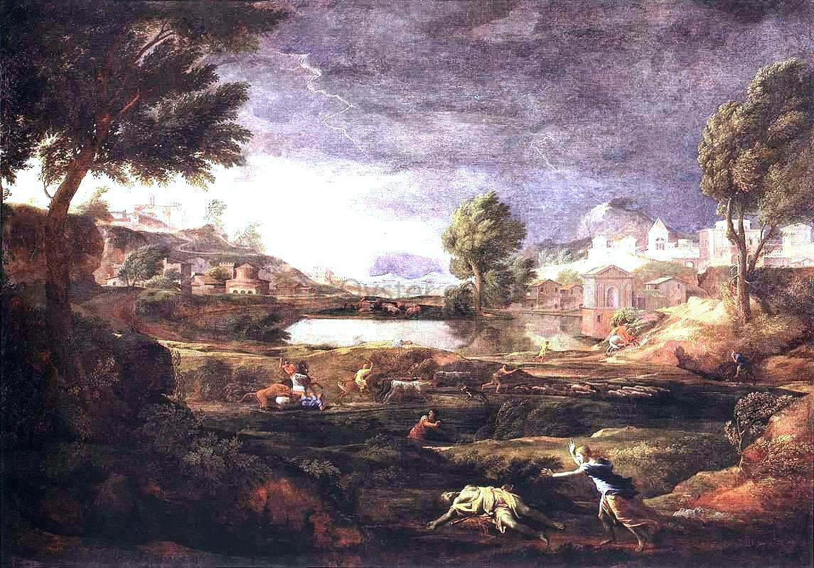Nicolas Poussin Stormy Landscape with Pyramus and Thisbe - Canvas Print