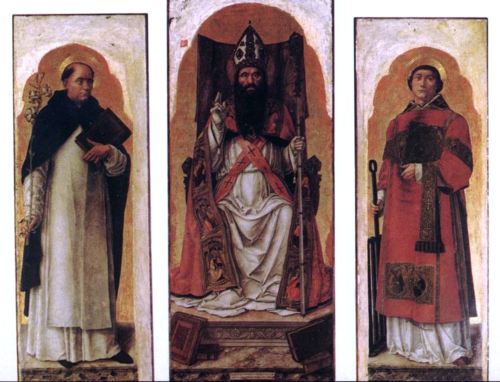 Bartolomeo Vivarini Sts Dominic, Augustin, and Lawrence - Canvas Print