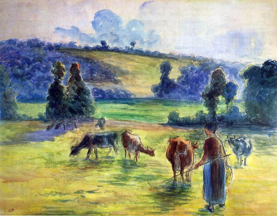 Camille Pissarro Study for 'Cowherd at Eragny' - Canvas Print