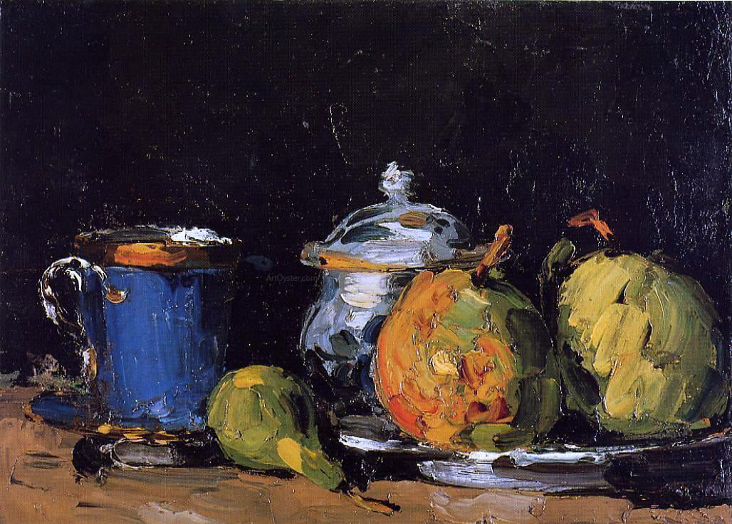Paul Cezanne Sugar Bowl, Pears and Blue Cup - Canvas Print