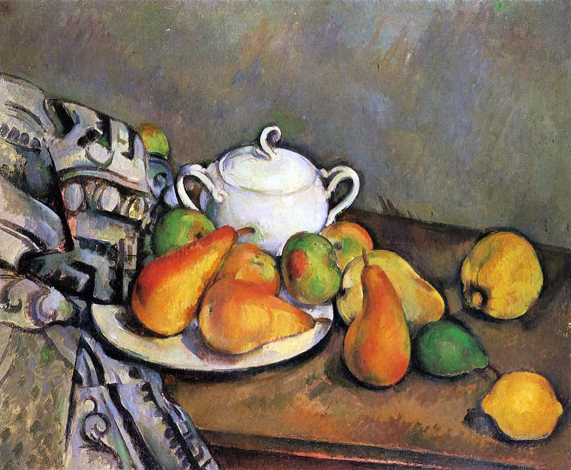 Paul Cezanne Sugarbowl, Pears and Tablecloth - Canvas Print