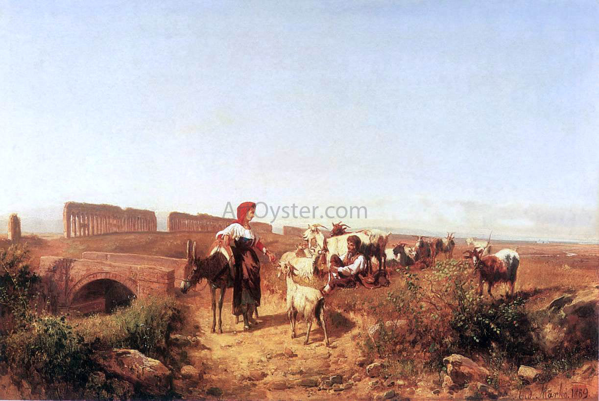 Andres Marko Sunlit Italian Landscape with Goats - Canvas Print