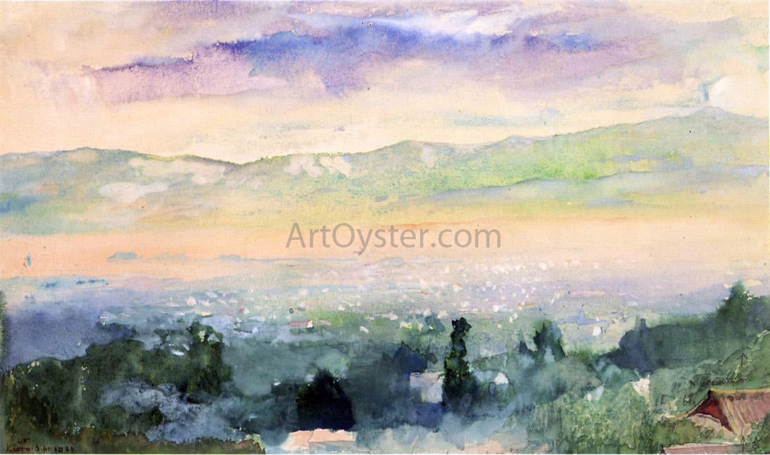 John La Farge Sunrise in Fog over Kyoto - Canvas Print