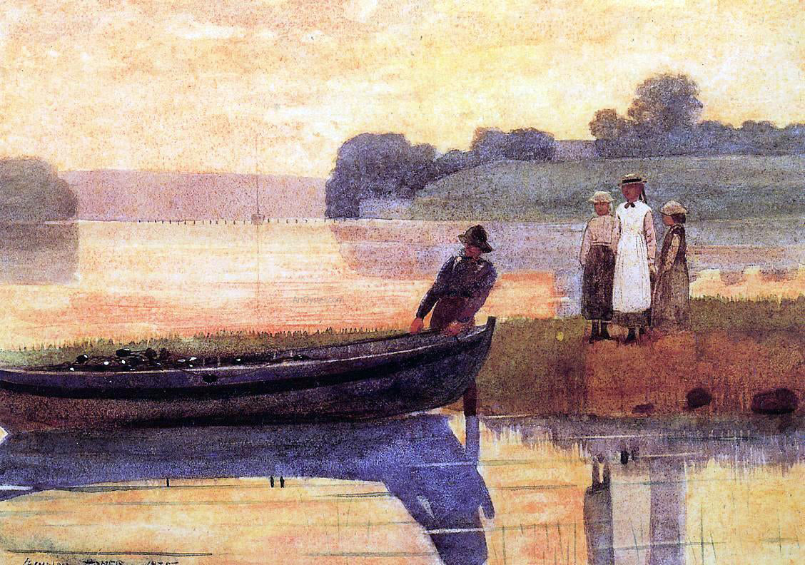 Winslow Homer Sunset: Beaching the Boat - Canvas Print