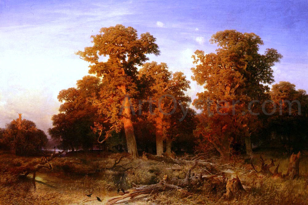 August Schaeffer Sunset In A Hungarian Forest - Canvas Print