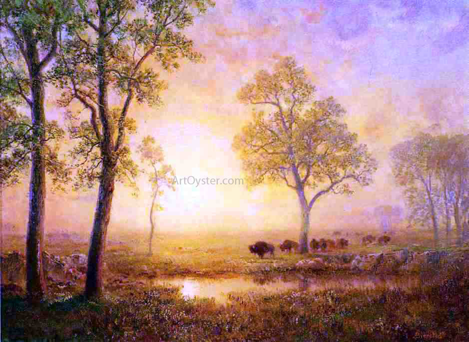 Albert Bierstadt Sunset on the Mountain - Canvas Print