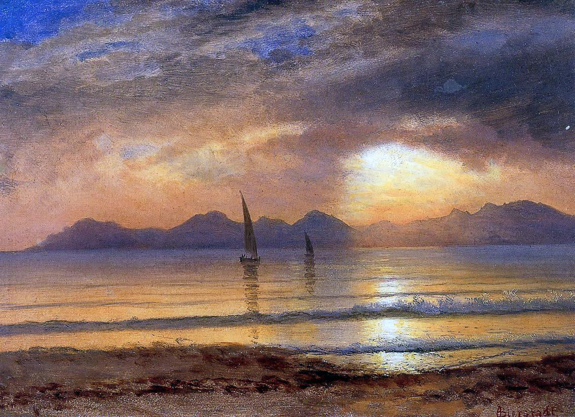 Albert Bierstadt Sunset over a Mountain Lake - Canvas Print