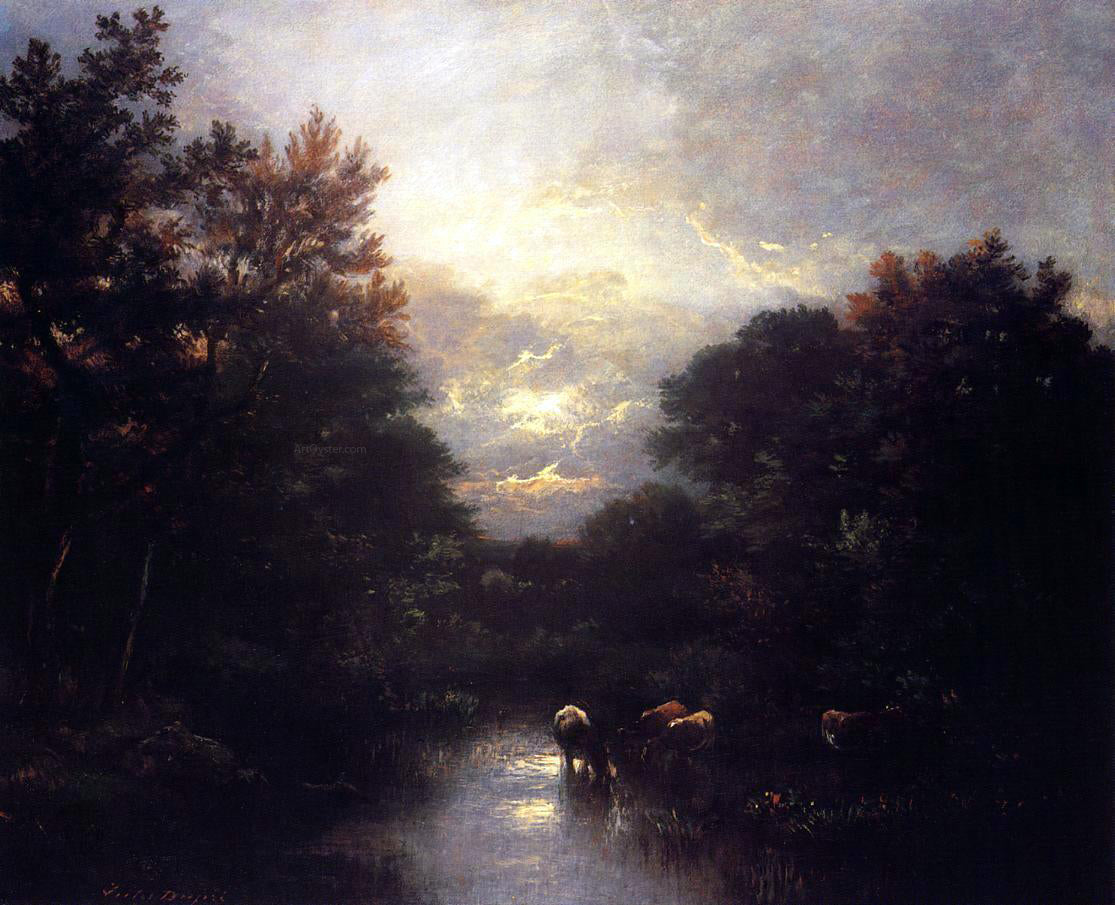 Jules Dupre Sunset over the Forest - Canvas Print