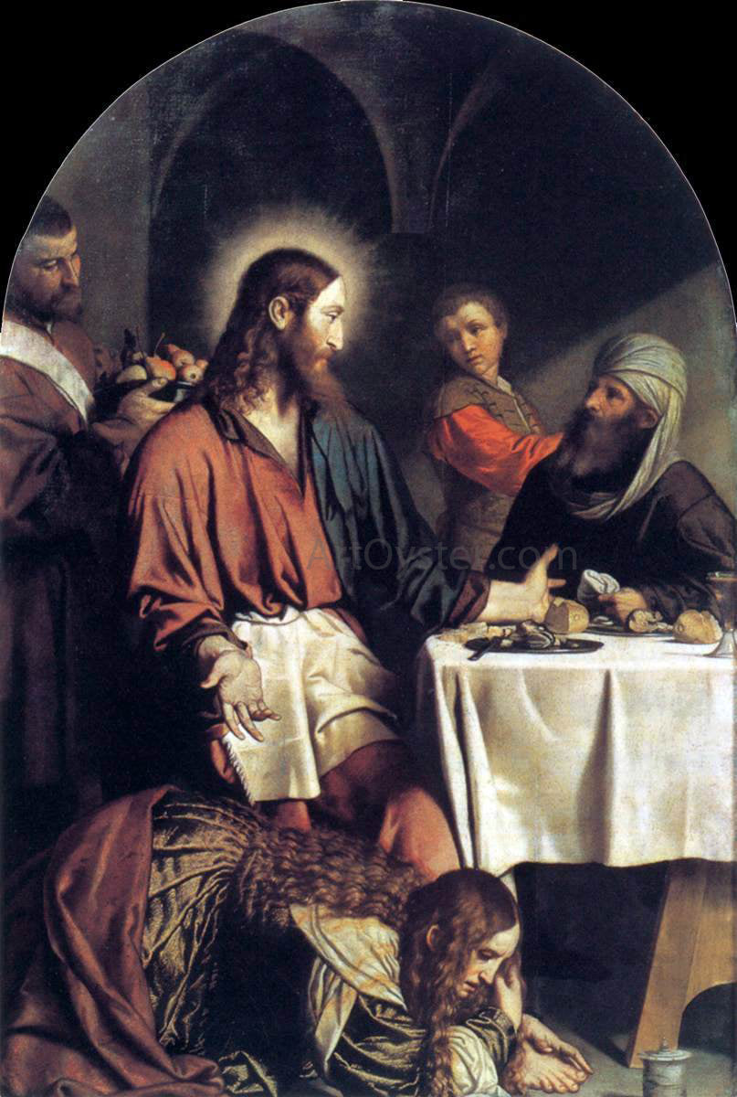 Moretto Da Brescia Supper in the House of Simon Pharisee - Canvas Print