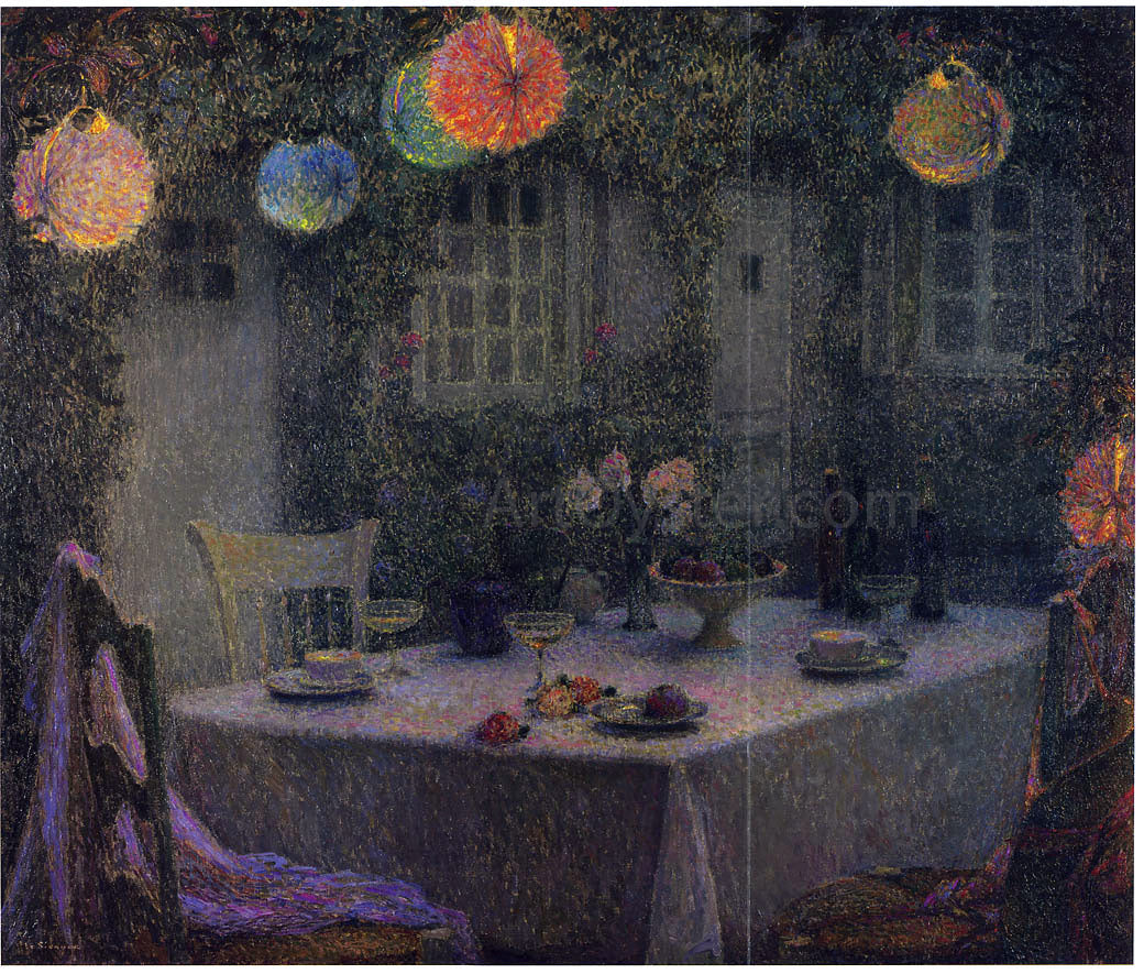 Henri Le Sidaner Table with Lanterns in Gerberoy - Canvas Print