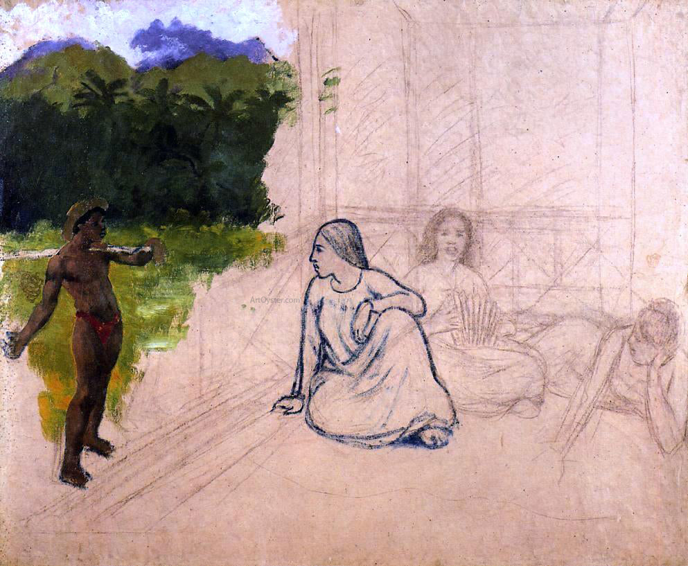 Paul Gauguin Tahitians at Rest (unfinished) - Canvas Print