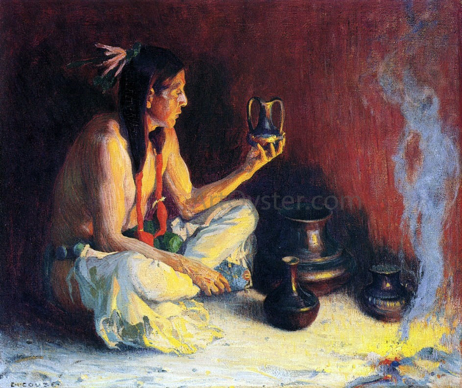 E Irving Couse A Taos Indian and Pottery - Canvas Print
