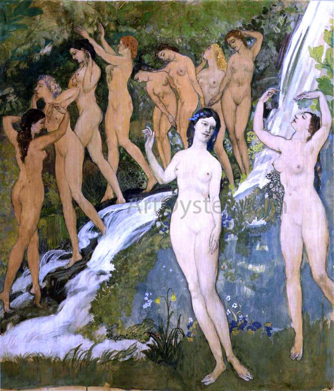 Arthur B Davies Ten Nudes by a Waterfall - Canvas Print