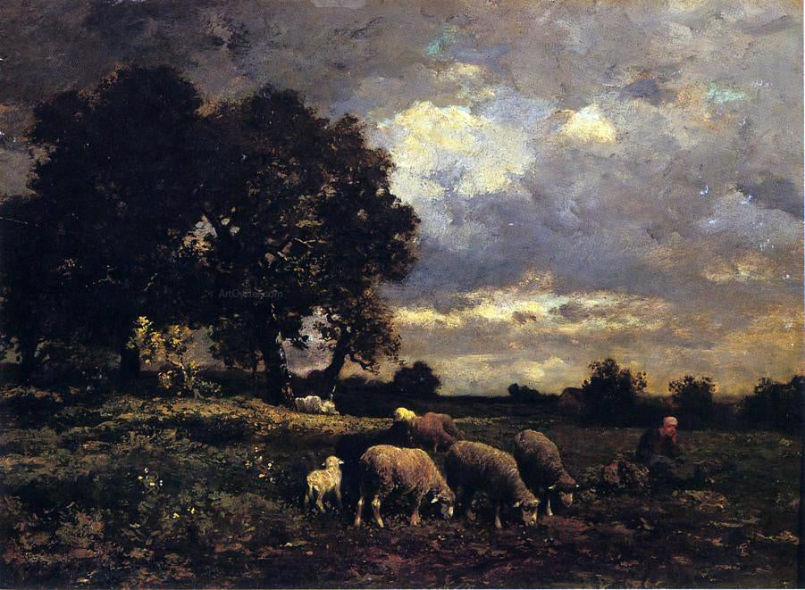 Charles Emile Jacque Tending the Flock - Canvas Print