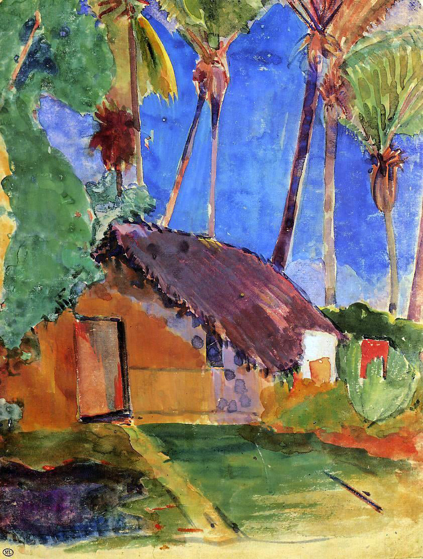 Paul Gauguin Thatched Hut under Palm Trees - Canvas Print