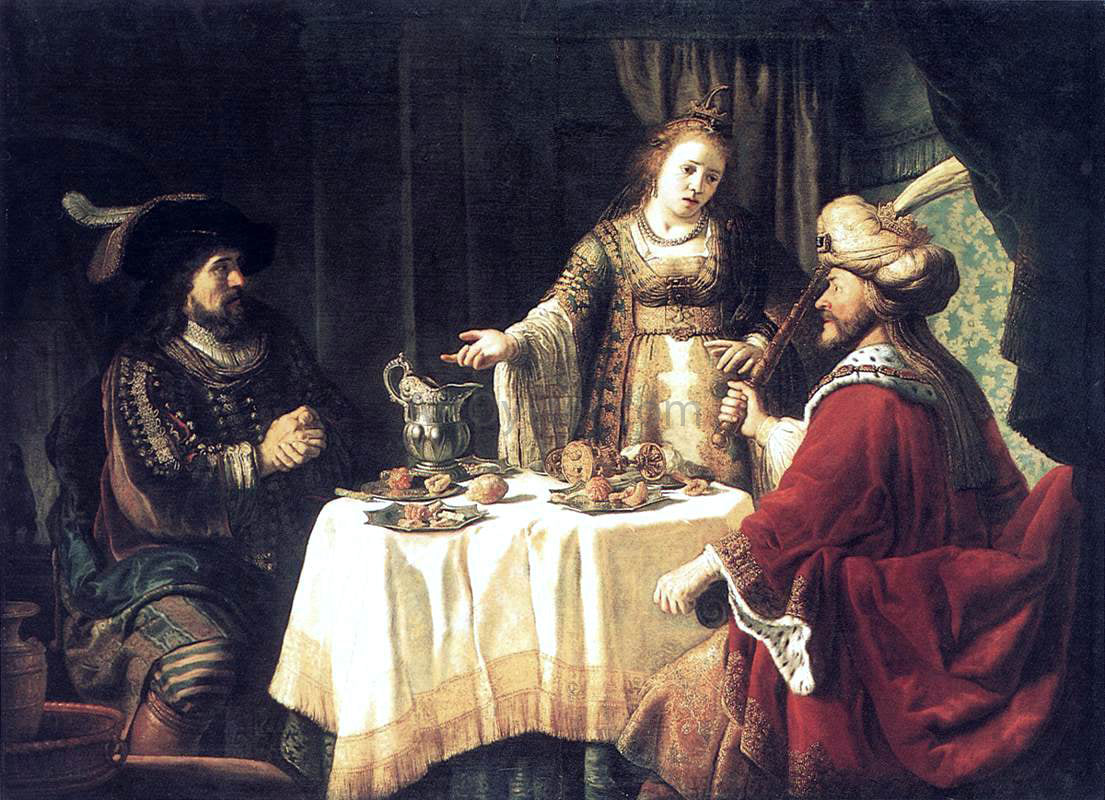 Jan Victors The Banquet of Esther and Ahasuerus - Canvas Print