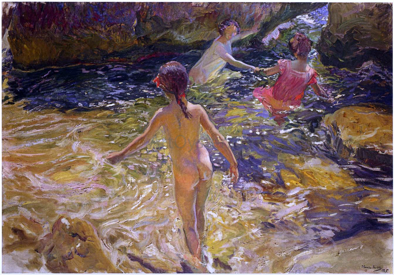Joaquin Sorolla Y Bastida The Bath, Javea - Canvas Print
