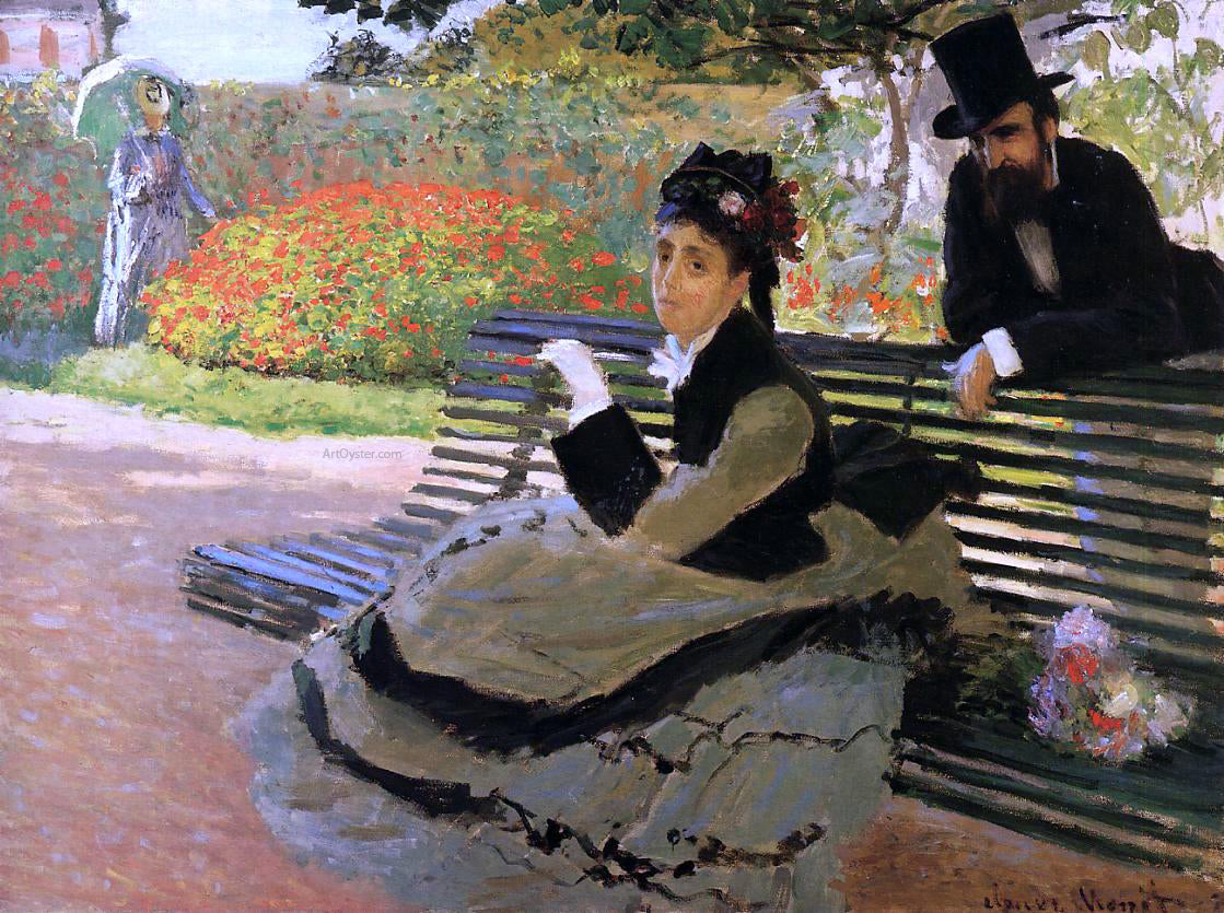 Claude Oscar Monet A Bench (also known as Camille Monet on a Garden Bench) - Canvas Print