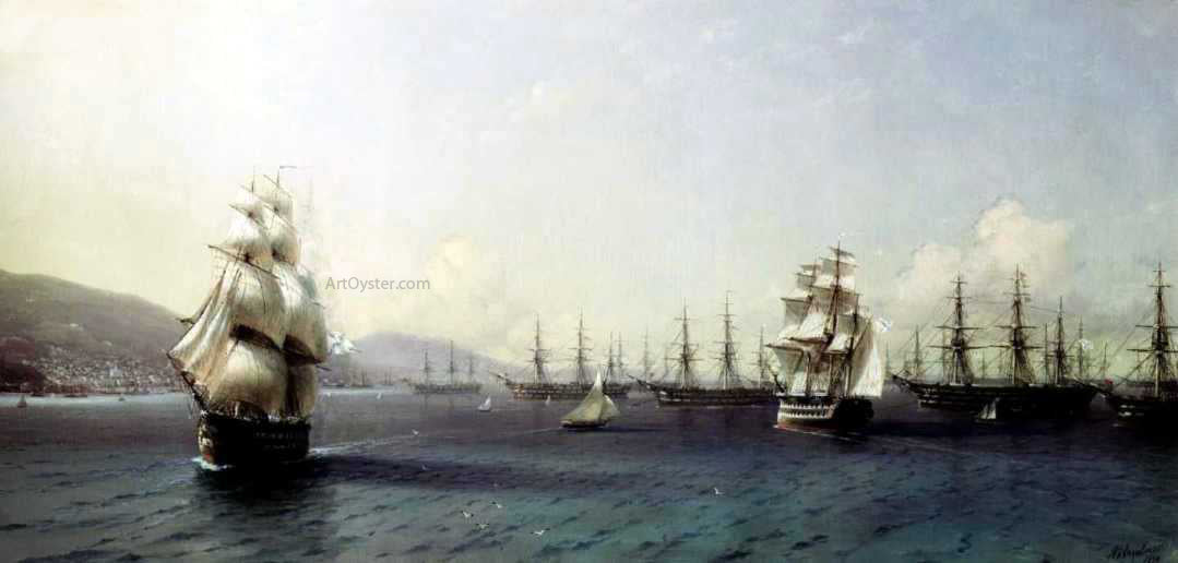 Ivan Constantinovich Aivazovsky The Black Sea fleet in Feodosiya - Canvas Print
