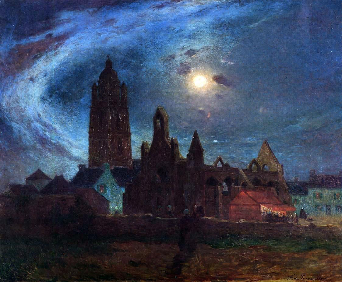 Ferdinand Du Puigaudeau The Bourg-de-Batz Church under the Moon - Canvas Print