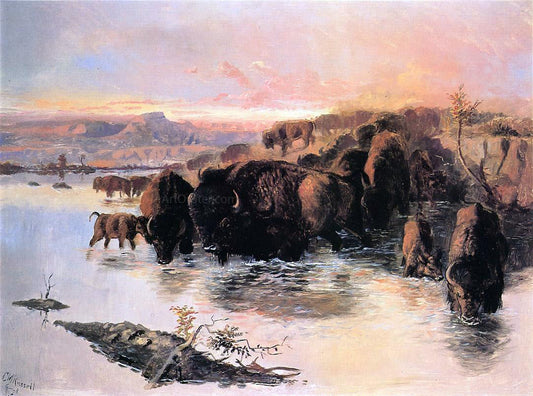 Charles Marion Russell The Buffalo Herd - Canvas Print