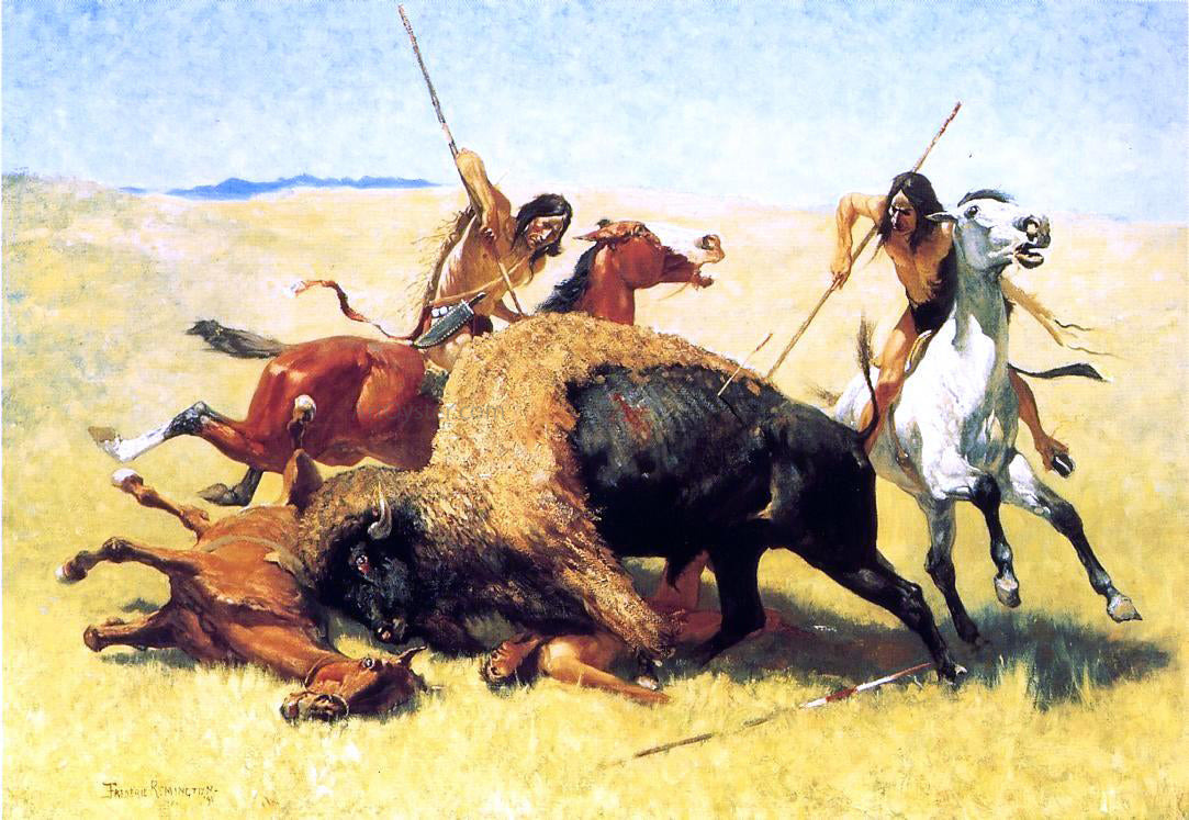 Frederic Remington The Buffalo Hunt - Canvas Print