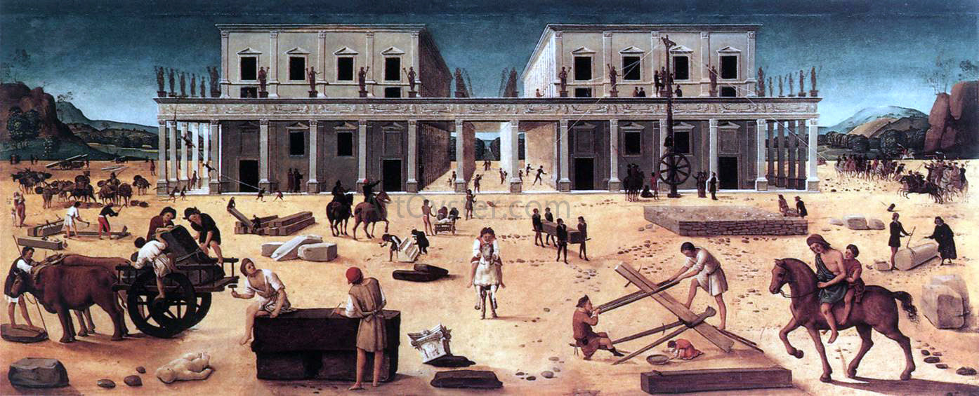 Piero Di Cosimo The Building of a Palace - Canvas Print