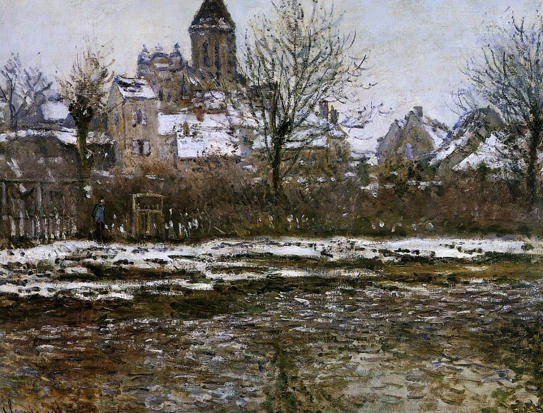 Claude Oscar Monet The Church at Vetheuil, Snow - Canvas Print