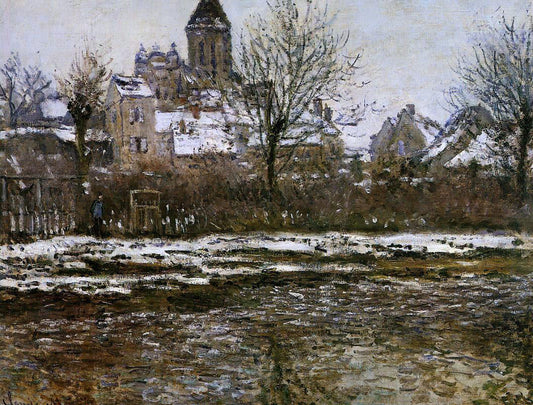 Claude Oscar Monet The Church at Vetheuil, Snow - Canvas Print