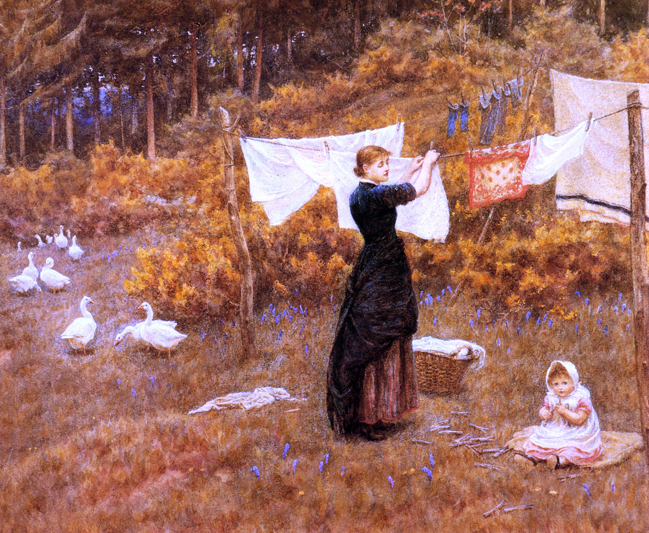 Helen Allingham The Clothes Line - Canvas Print
