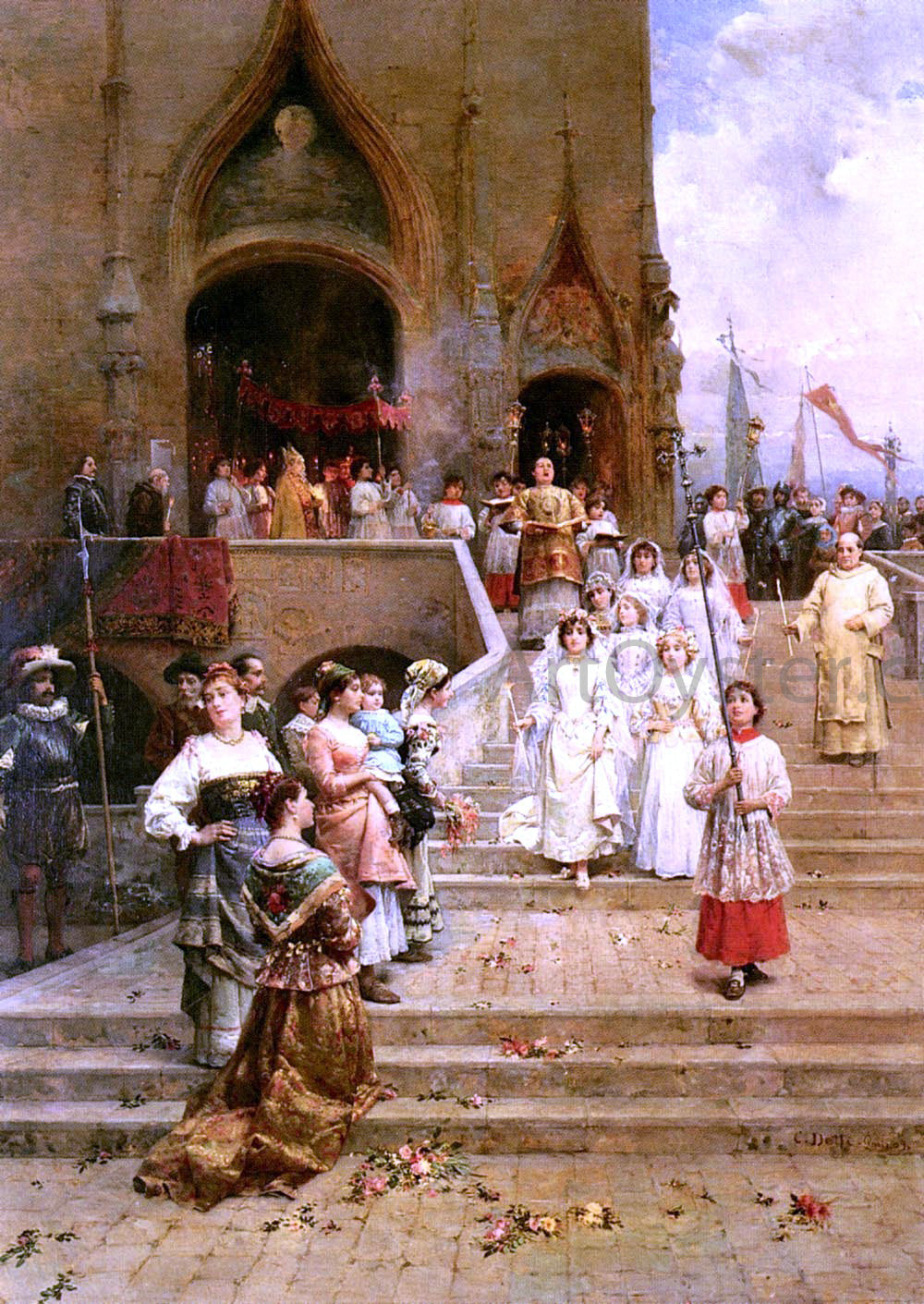 Cesare-Auguste Detti The Confirmation Procession - Canvas Print