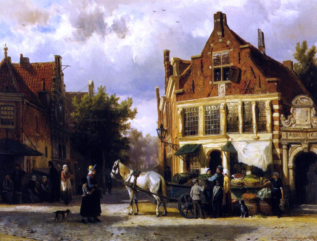 Cornelis Springer The Corner of Westerstraat and Tabakstraat in Enkhuizen - Canvas Print