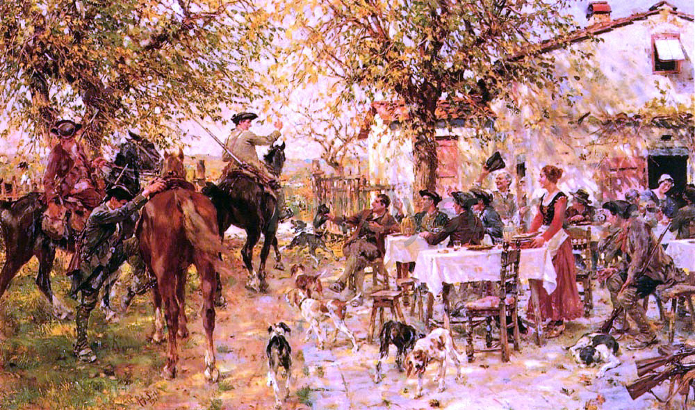 Raffaelo Sorbi The Departure of the Hunting Party - Canvas Print