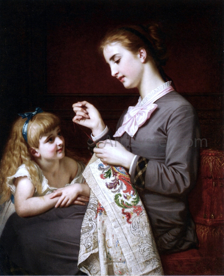 Hugues Merle The Embroidery Lesson - Canvas Print